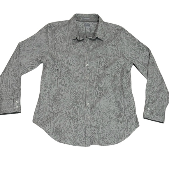 Chico's Size 2.5 - Large 12/14 - Python Fitted Shirt Blouse - LIGHT GRAY - B14 - Picture 3 of 12